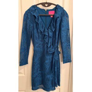 Lilly Pulitzer Lace Wrap Dress XS Teal Long Sleeve Ruffle Cocktail Dress/Romper